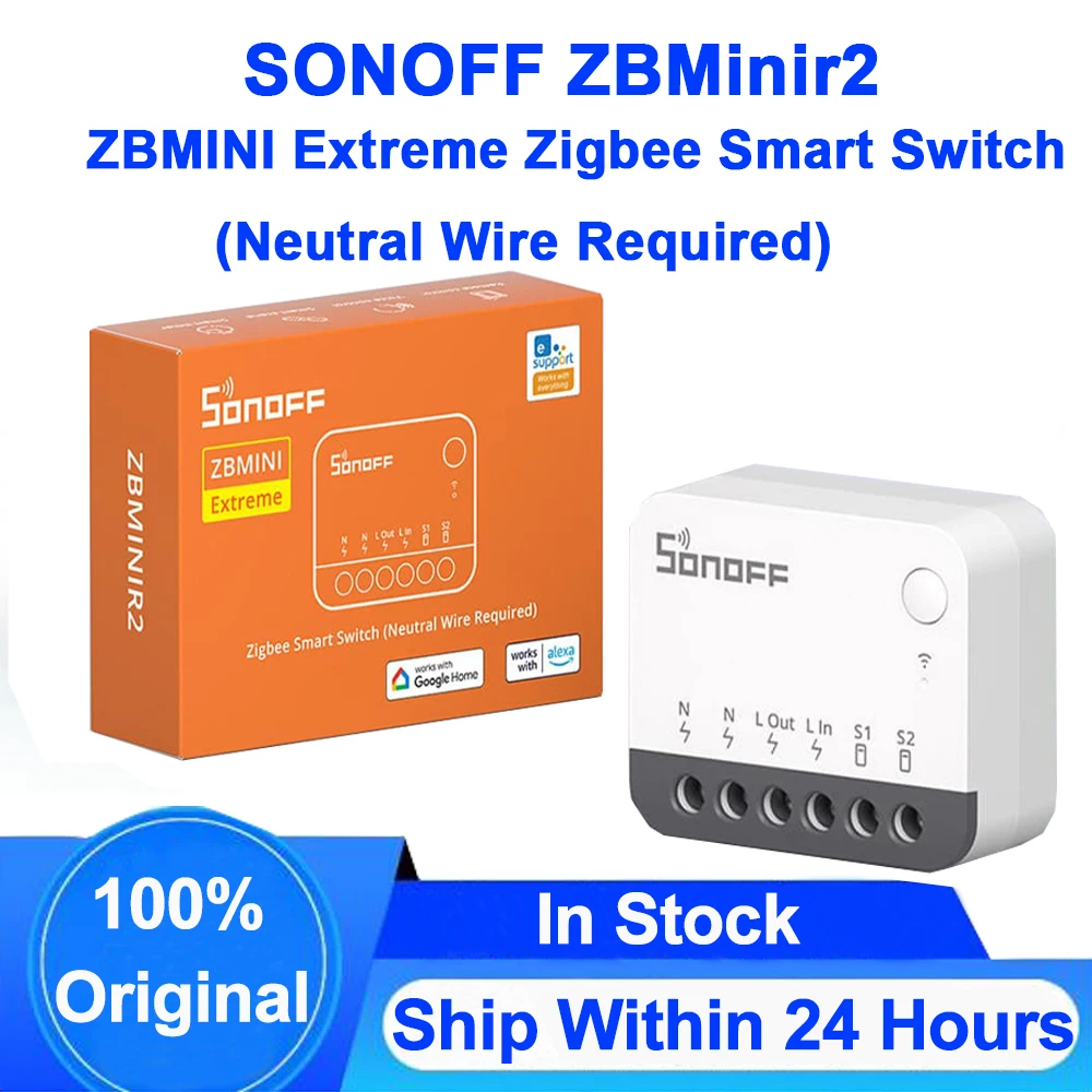 

SONOFF ZBMinir2 Extreme Zigbee Smart Switch (Neutral Wire Required) External Switch Control Detach Relay Mode Smart Home Switch