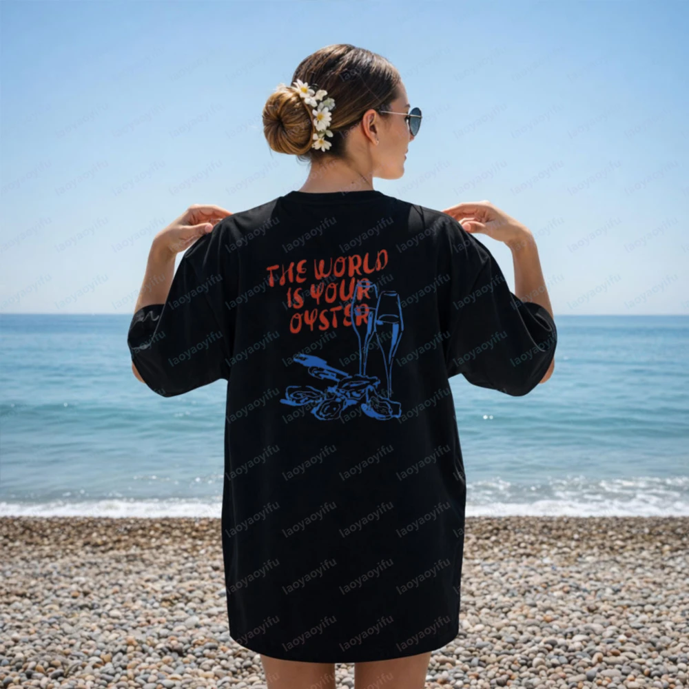 Camiseta con estampado de ostras y champán, estilo vintage, regalo para amantes de los mariscos y la costa
