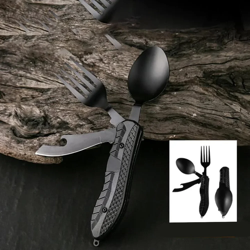 Stainless Steel Cutlery Set Portable 3-in-1 Folding Spoon Fork Knife for Camping Travel Picnic Outdoor Eating Utensil Kit