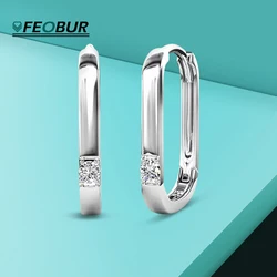 100% 925 Sterling Silver 2mm Moissanite Hoop Earrings for Women High Quality Lab Diamond Rectangular Ear Buckles Trendy Jewelry