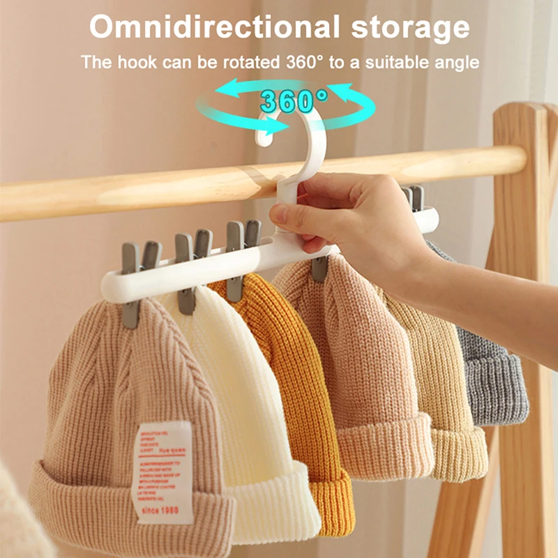 6 Clips Hats Socks Organizer Rack Hanging Peaked Cap Scarf Storage Rack Hanger Multifunctional Closet Wardrobe Storage Holder