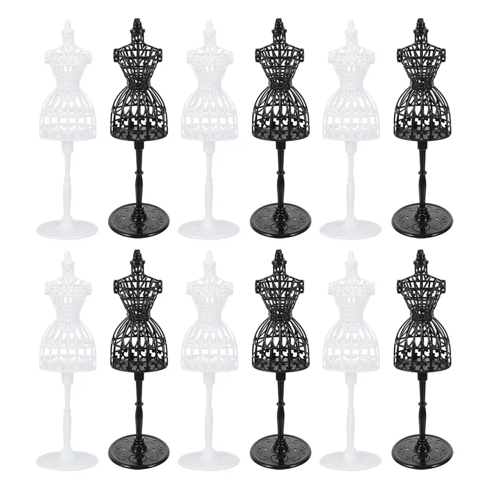 

12Pcs Mini Mannequin Stand Plastic Dress Display Support for Small Garments Elegant Design Realistic Simulation Multifunctional