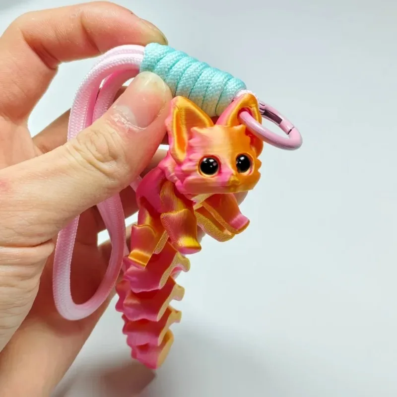 ثلاثية الأبعاد مطبوعة لطيف الثعلب عمل أرقام اللعب متعددة المفاصل المنقولة محاكاة عيون معلقة حبل غرفة اكسسوارات الديكور هدايا الاطفال