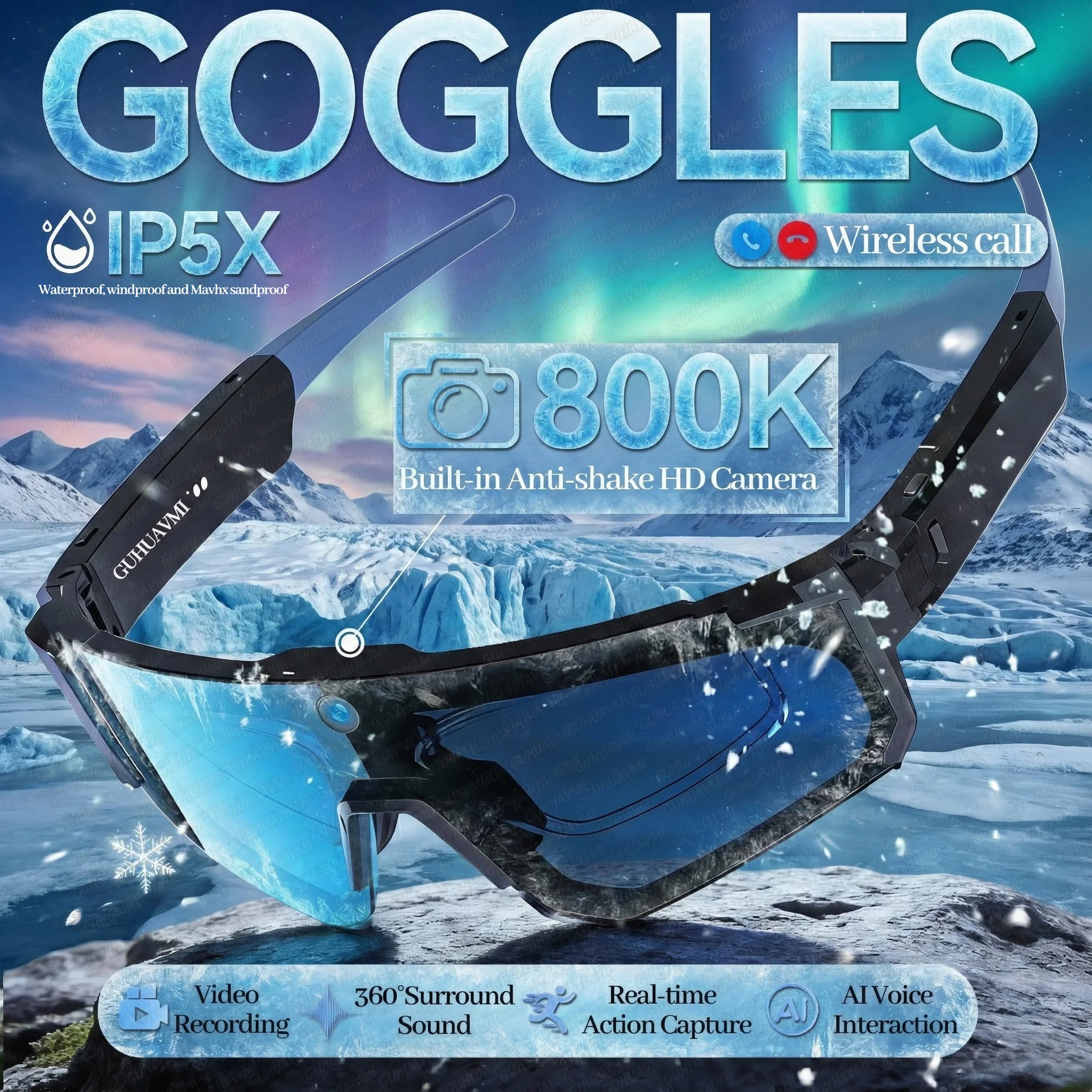 

Новые очки с ИИ для велоспорта на открытом воздухе, с камерой 800 Вт, записью 1200P, защитой от тряски, водонепроницаемостью IP54, мини-камера для мужчин