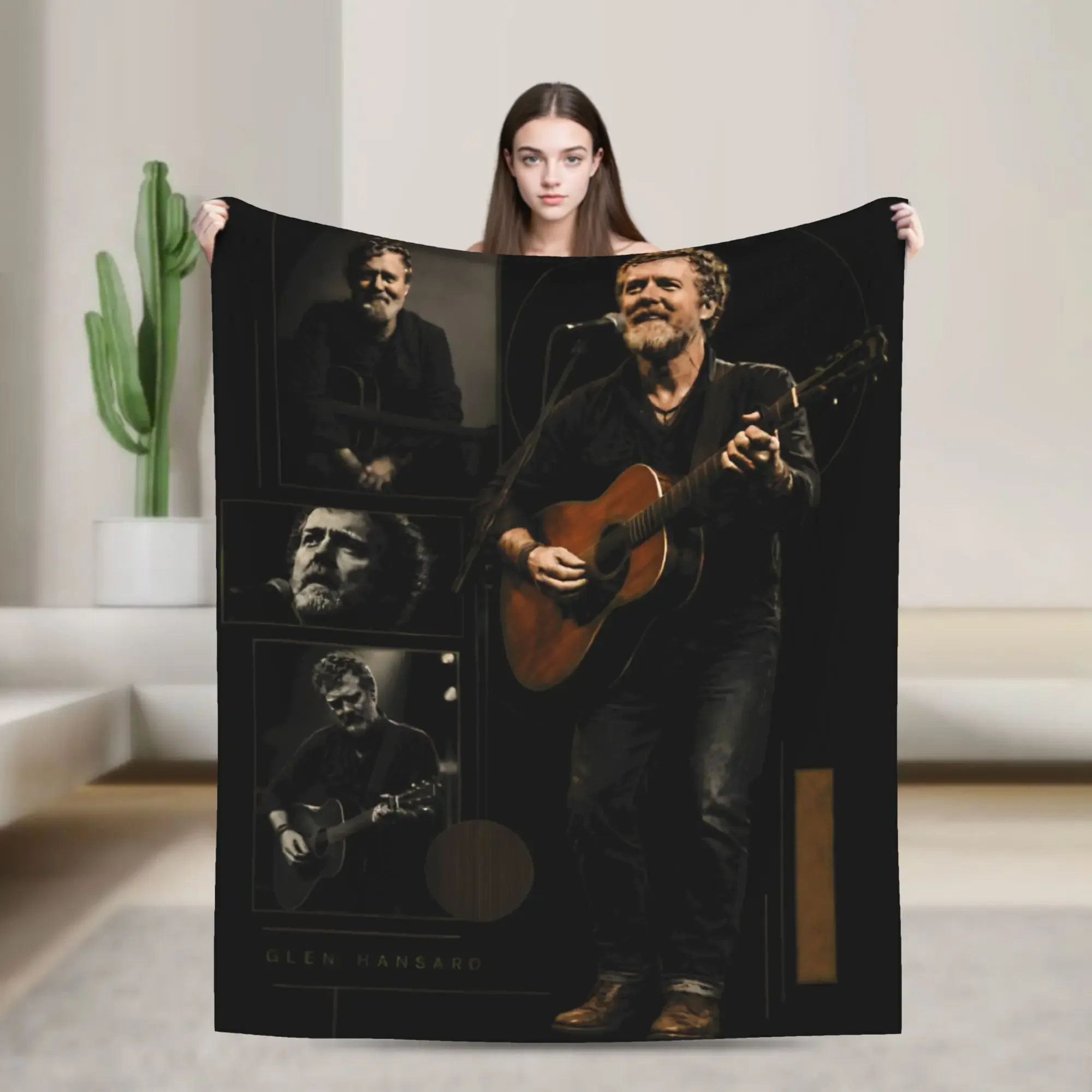 Vintage Music Icon Poster Throw Blanket Featuring Glen Hansard Acoustic Guitar Portrait Art Home Decor Gift