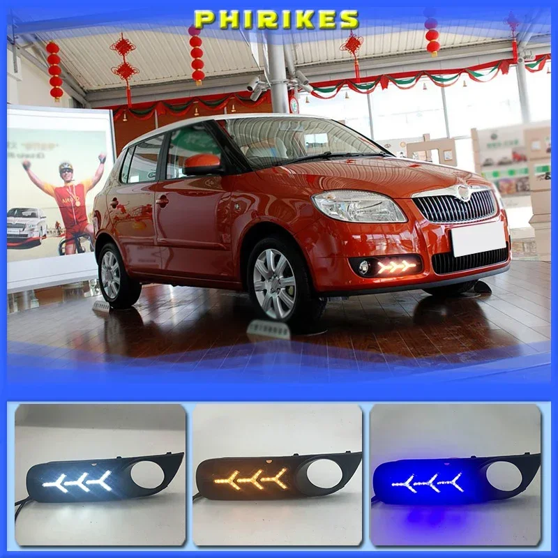 1 Pair For SKODA Fabia 2008-2011 12V ABS LED DRL Daytime Running Lights Fog Lamp Cover Car- styling