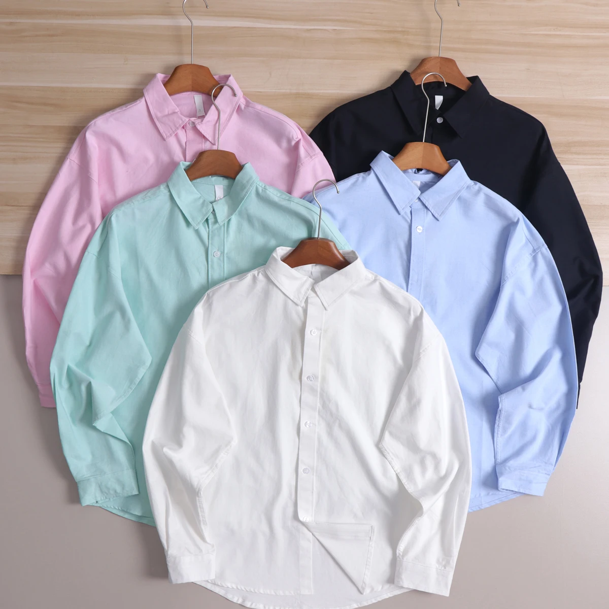 Retro Hong Kong Style Long Sleeve Oxford Cloth Shirt Simple  Color Casual Versatile Classic Collar Spring Autumn Trendy
