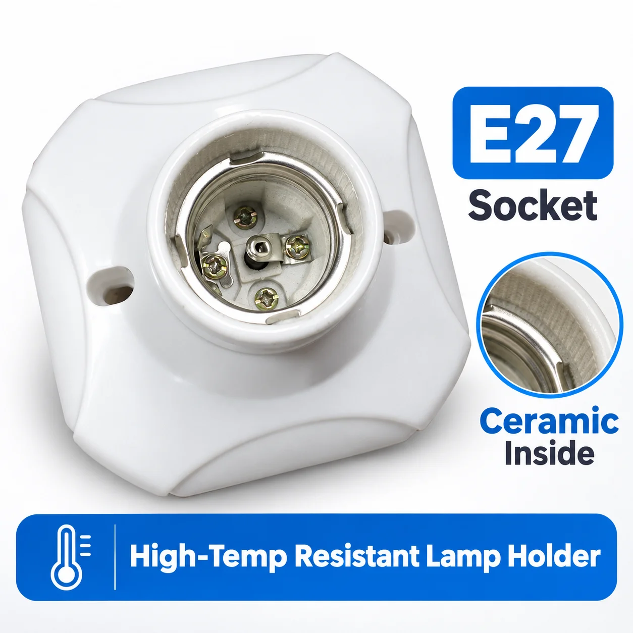 E27 Ceramic Lamp Holder Socket Heat Resistant Porcelain Bulb Holder Reptile Vivarium Egg Incubator High Temp Wall Mount