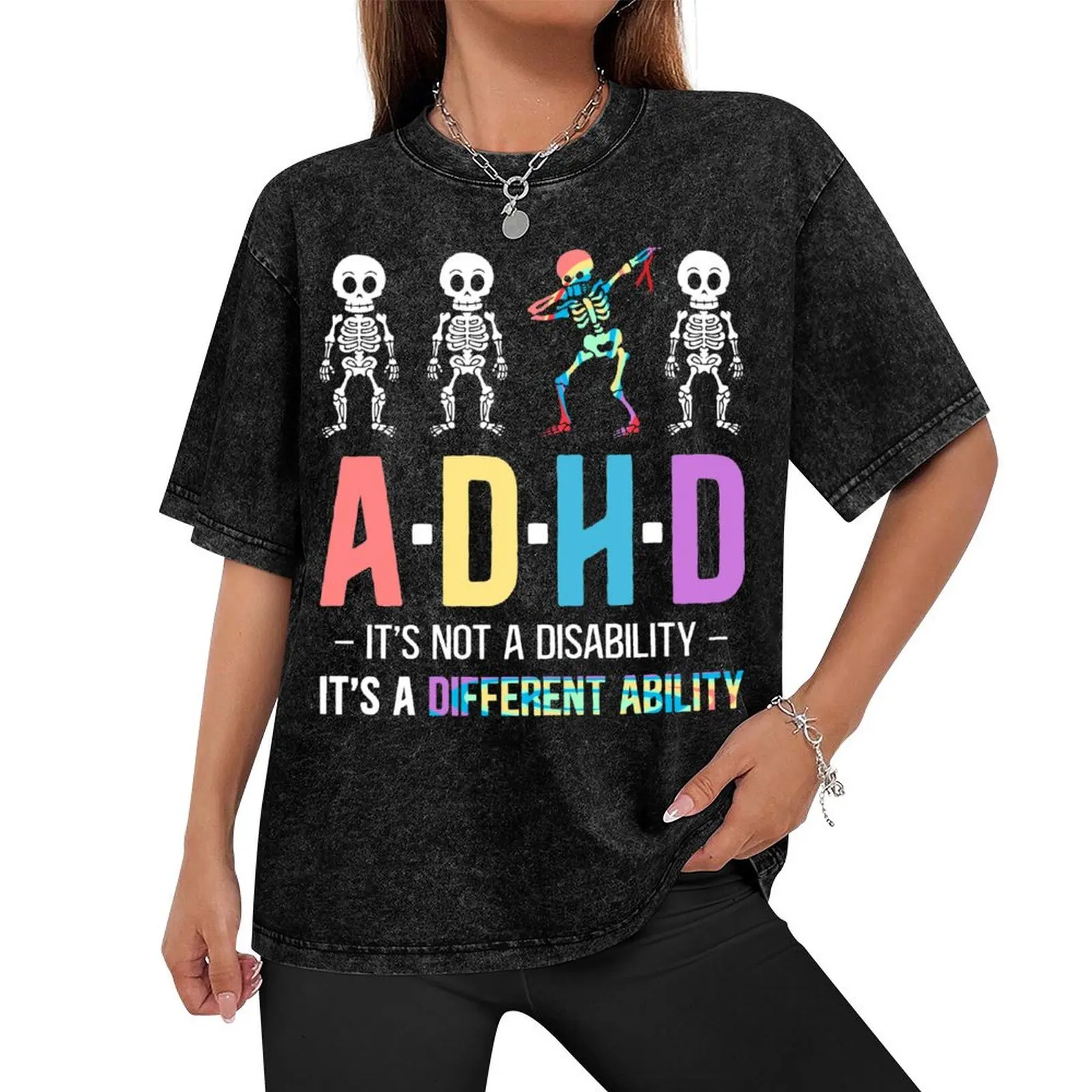 ADHD It's Not Disability It's A Different Ability Skeleton Dab Funny T-Shirt custom t shirt boys whites mens funny t shirts