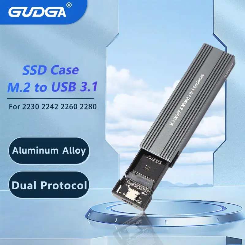 

M.2 to USB 3.1 SSD Case, Dual Protocol M.2 NVME PCIe NGFF SATA M2 SSD Adapter for 2230 2242 2260 2280 NVMe/SATA M.2 SSD RTL9210B