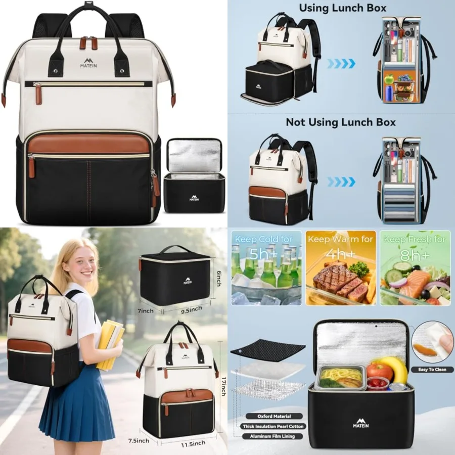 

Laptop Backpack with Lunch Box, Lunch Backpack for Women, College Computer Back Pack Work Backpacks with sulated Lunchbox Meal