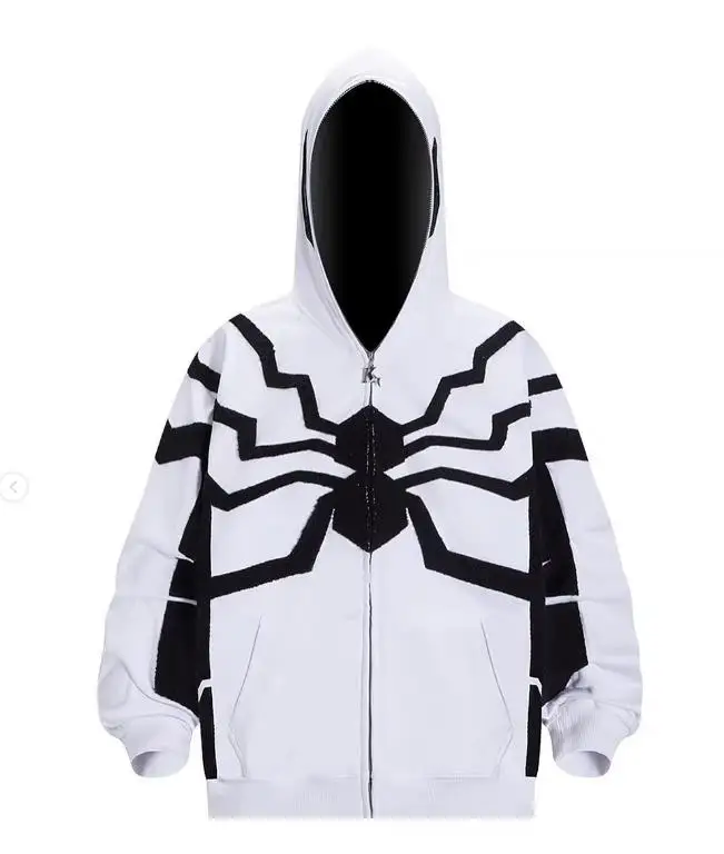 Y2K Hip Hop Hoodies Harajuku Spider Web Graphic Full Zipper Sweatshirt Gothic Punk Loose Pocket Women Jacket Coat Streetwear