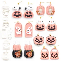 New Halloween Ghost Face Hat Big Pumpkin Polymer Clay Cutters Cat Dog Rabbit Soft Pottery Clay Making DIY Earrings Cutting Molds