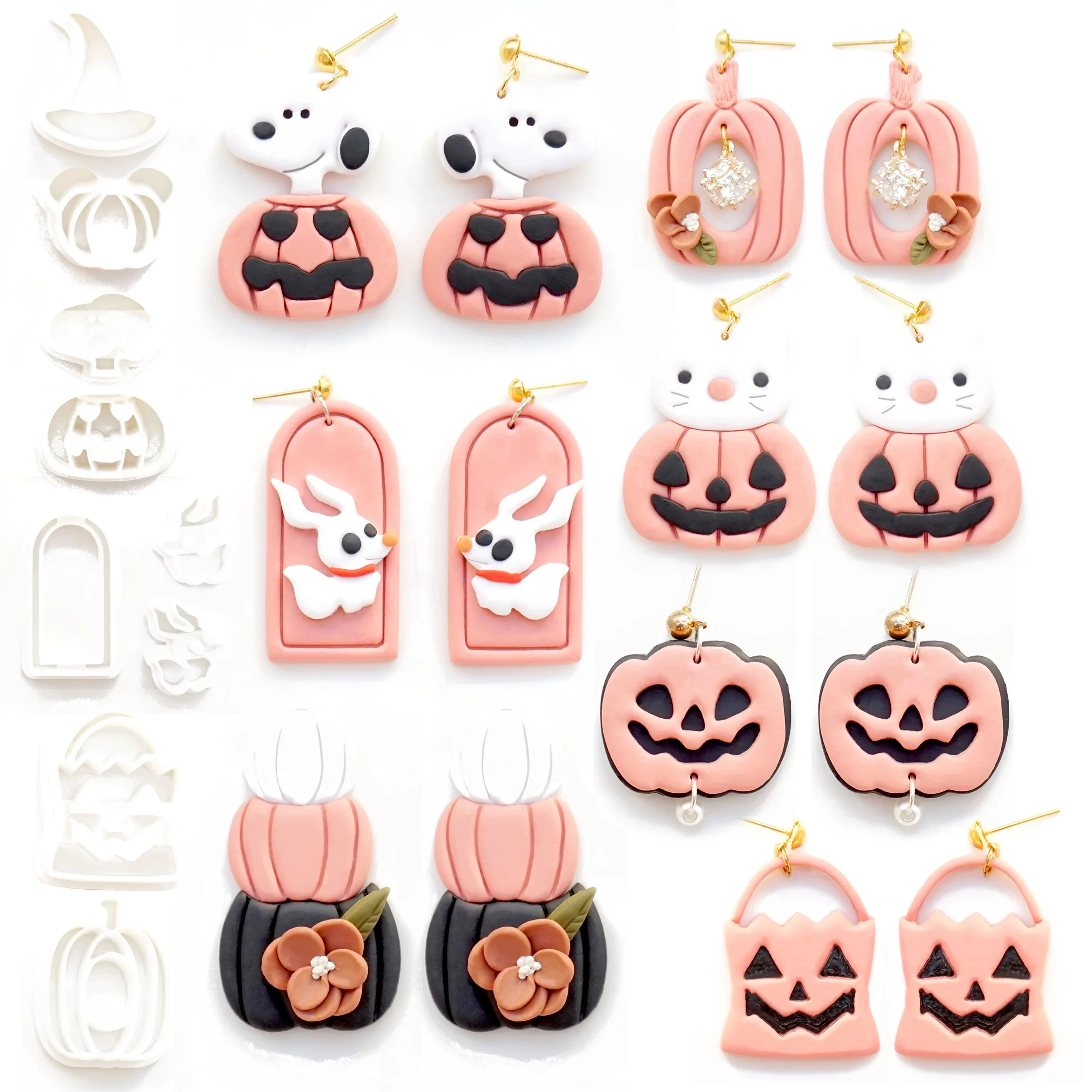 Nowy Halloween Ghost Face Hat Big Pumpkin Polymer Clay Cutters Cat Dog Rabbit Miękka ceramika Glina Making DIY Kolczyki Formy do cięcia