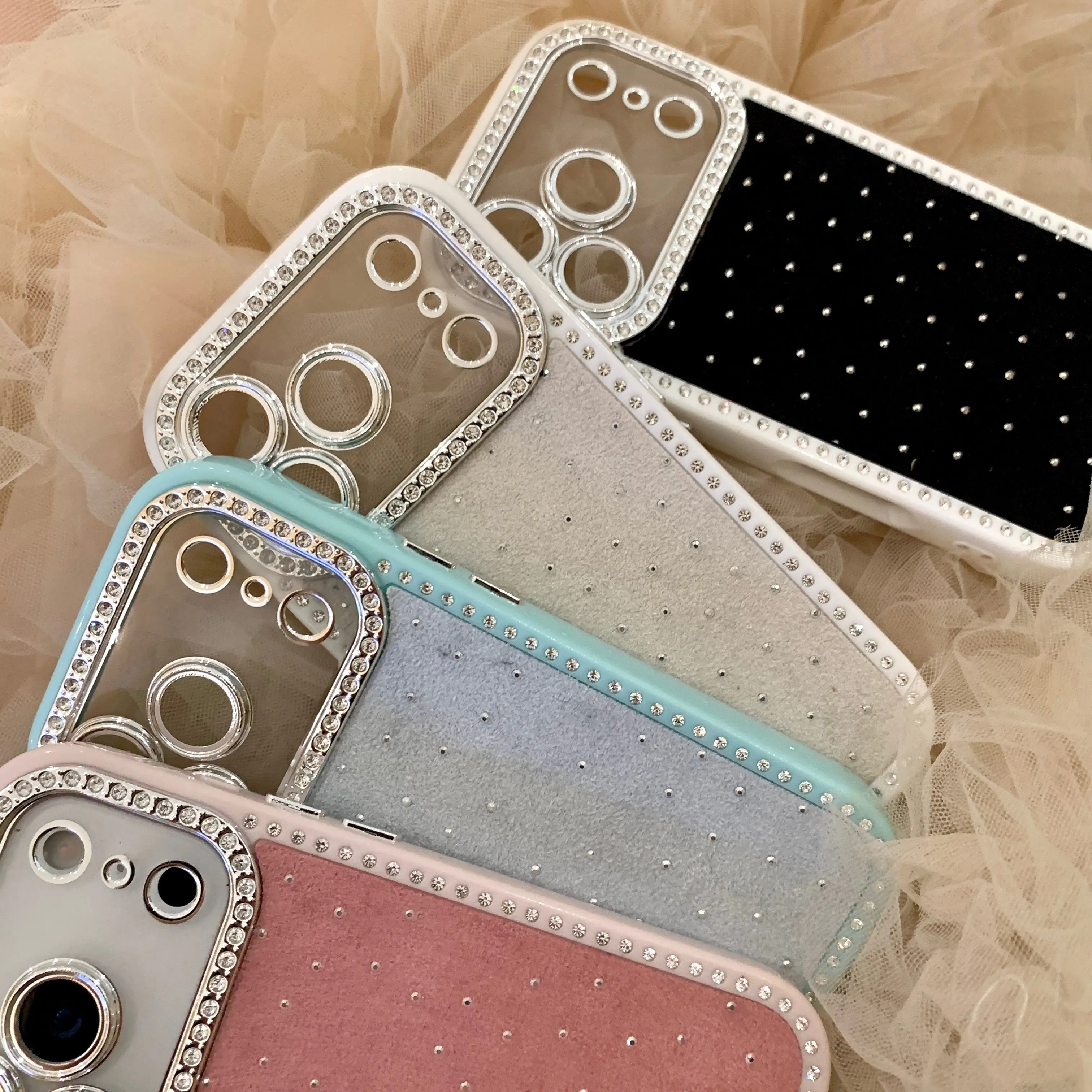 

Full Lens Protection Double Side Diamond Leather Phone Case For iPhone 17Promax 17Pro 13 14 15 16 Pro Max Shockproof Women Cover