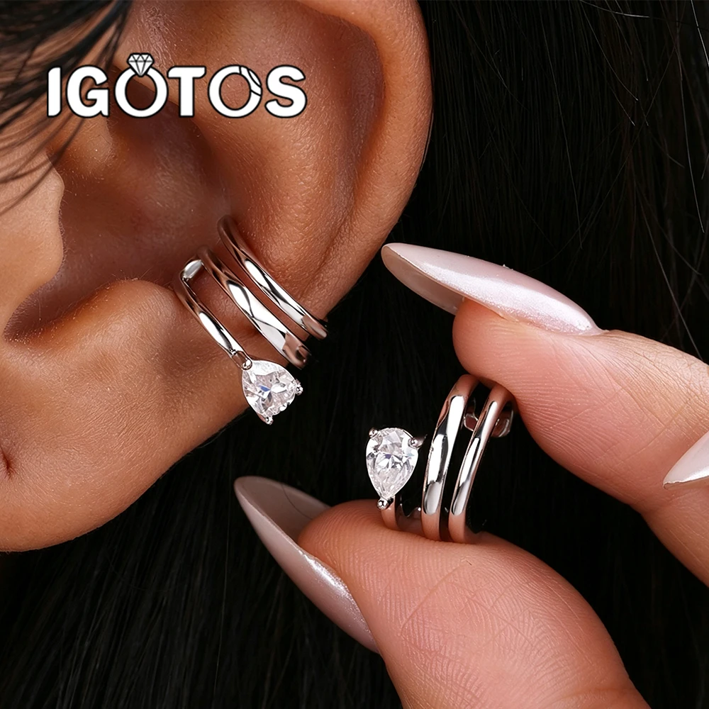 IGOTOS 18K Plated Certified Pear Cut Moissanite Clip Earrings for Women S925 Silver 0.5CT Diamond Party Fine Jewelry Wholesale