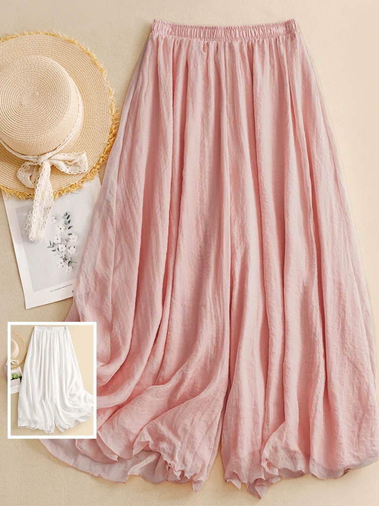 

Retro Color Double Layer Cotton Linen Straight Casual Pants Large Size Women's Elastic Waist Yoga Pants Dra Nine Po...