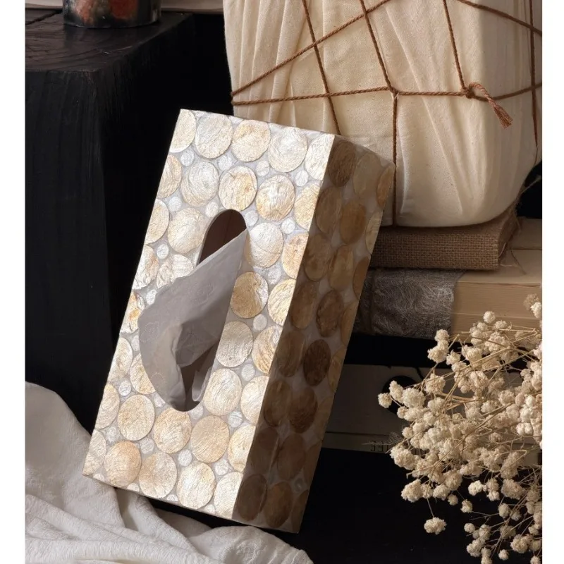 Nordic Rectangular Shell Tissue Box Home Seashell with Star Patterns Storage Box Entryway Office Decoration Napkin Holder Decor