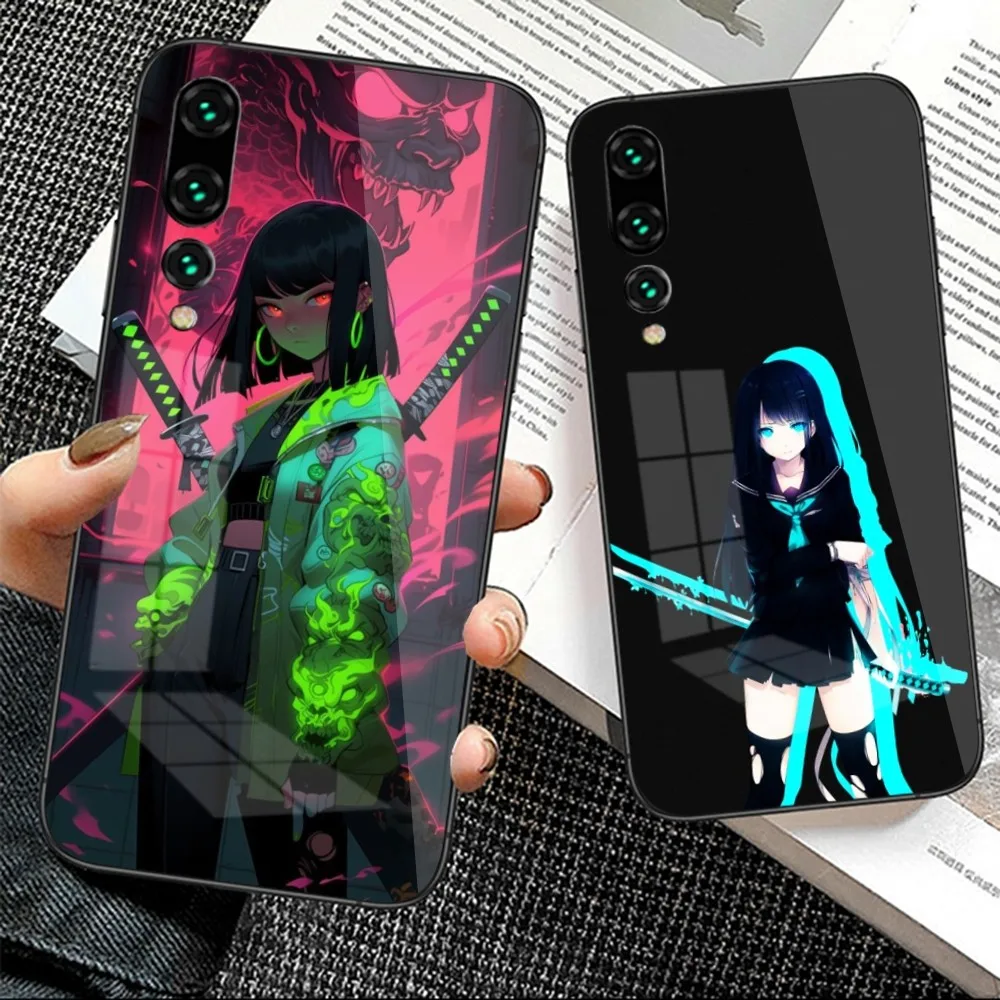 Weapon Sword Girl Mobile Cell Phone Case for Huawei P50 P40 P30 P20 Pro Mate 40 30 20 Pro Nova 9 8 7 PC Glass Phone Cover Funda