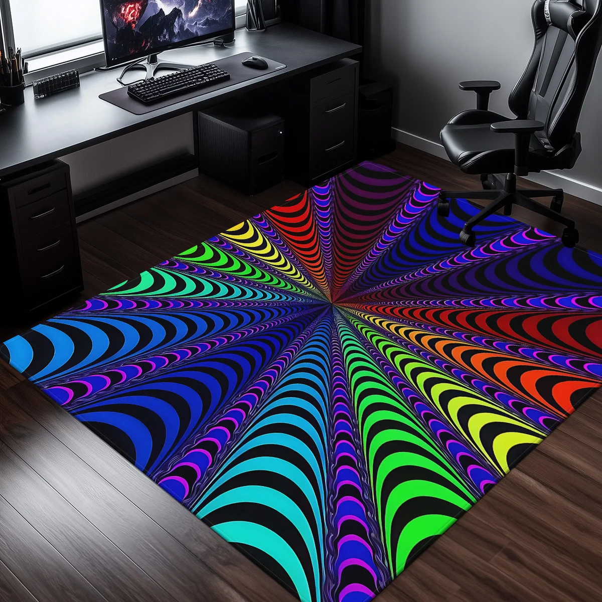 

Colorful psychedelic carpet for gaming room modern abstract design soft plush rug home decor vibrant pattern office floor mat
