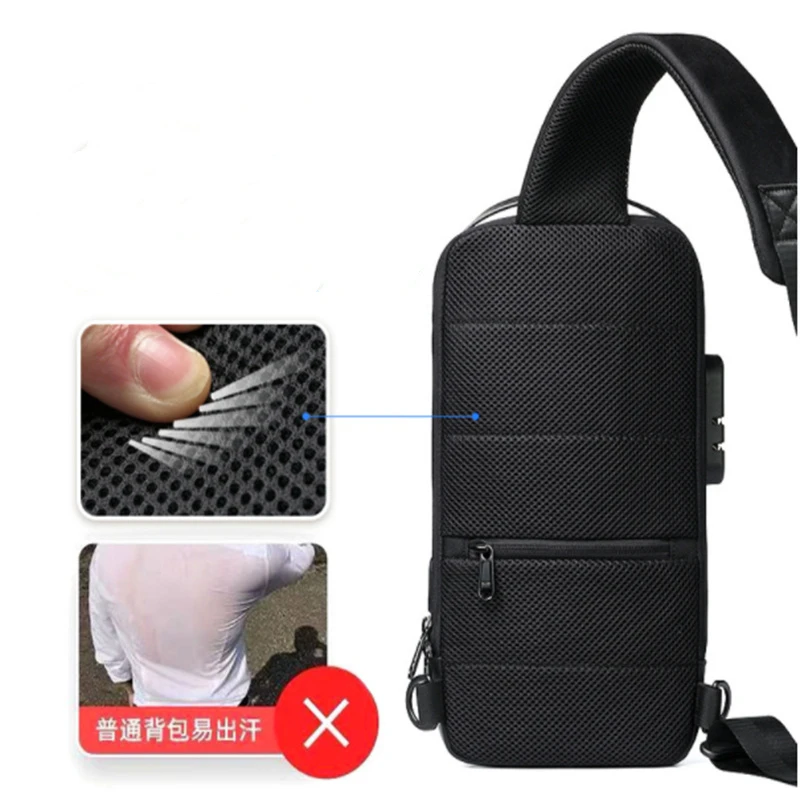 Bolso de pecho antirrobo para hombre, bandolera con carga USB, mochila escolar de mensajero para viaje corto, Oxford