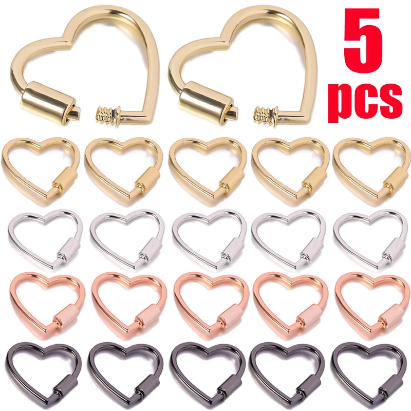 5Pcs Rotatable Metal Heart Carabiner Clip Snap Hooks Buckle Split Openable Keyring Handbag DIY Pendant Connector Key Dog Chain