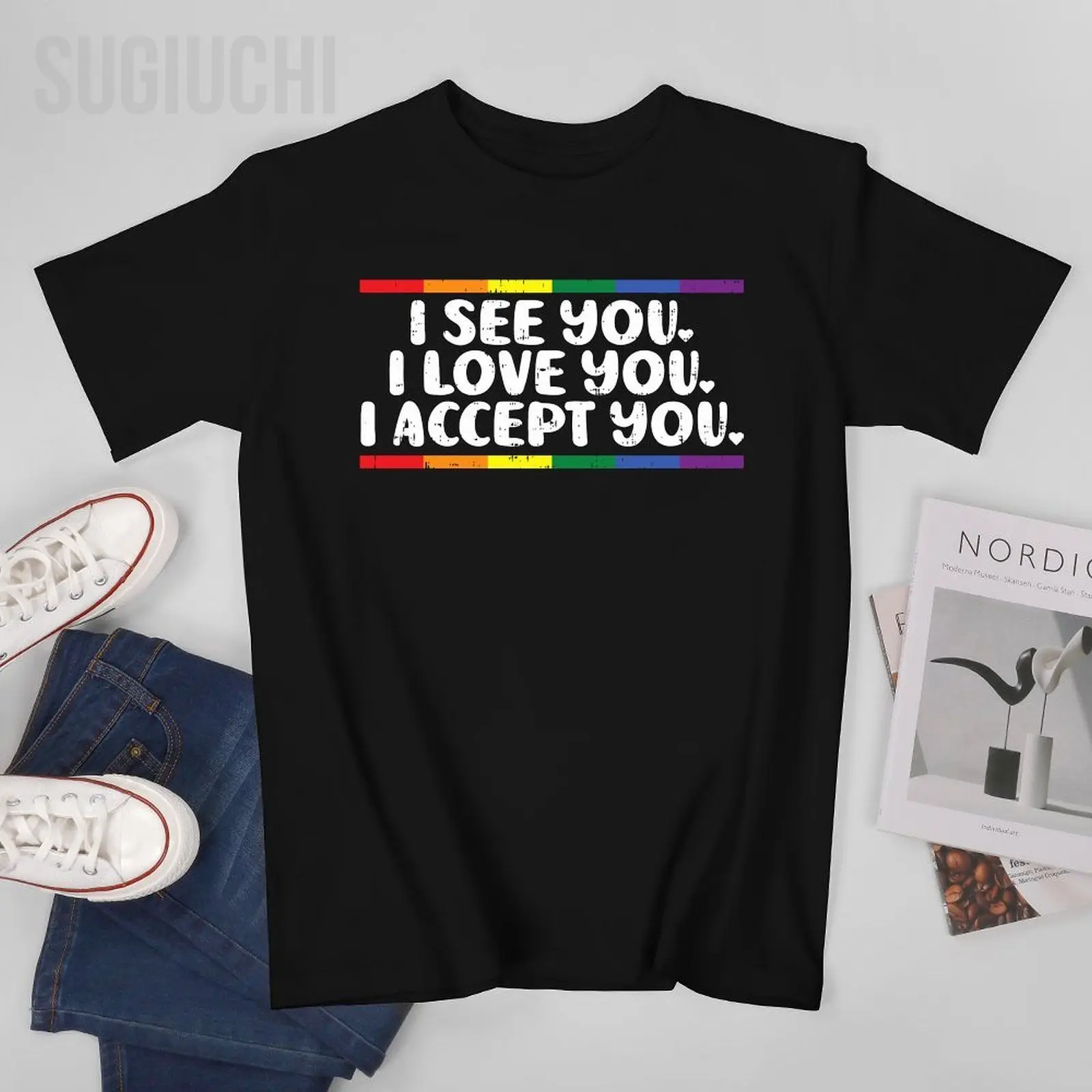 Unisex Men I See Love Accept You Gay Rainbow Pride Flag LGBTQ Tshirt Tees T Shirts Women Boys 100% Cotton T-Shirt