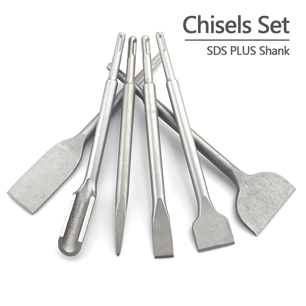 

Chisel Set SDS Plus Shank Electric Hammer Drill Bit Point Groove Gouge Flat Chisel Masonry Tools for Concrete Brick Wall Rock