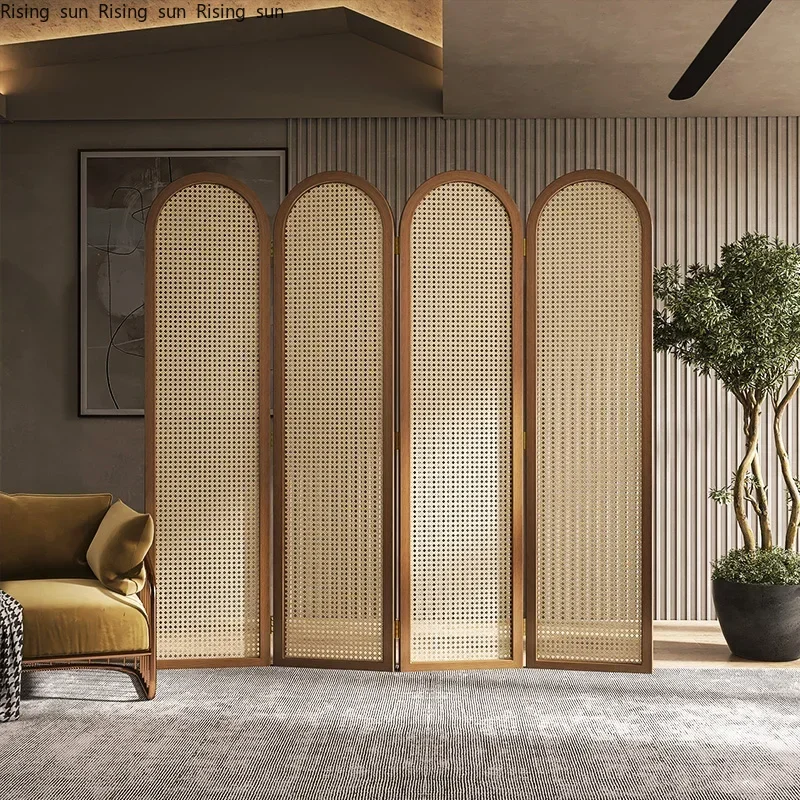 

Rattan screen partition living room folding mobile solid wood bedroom simple hotel office entrance new Chinese retro