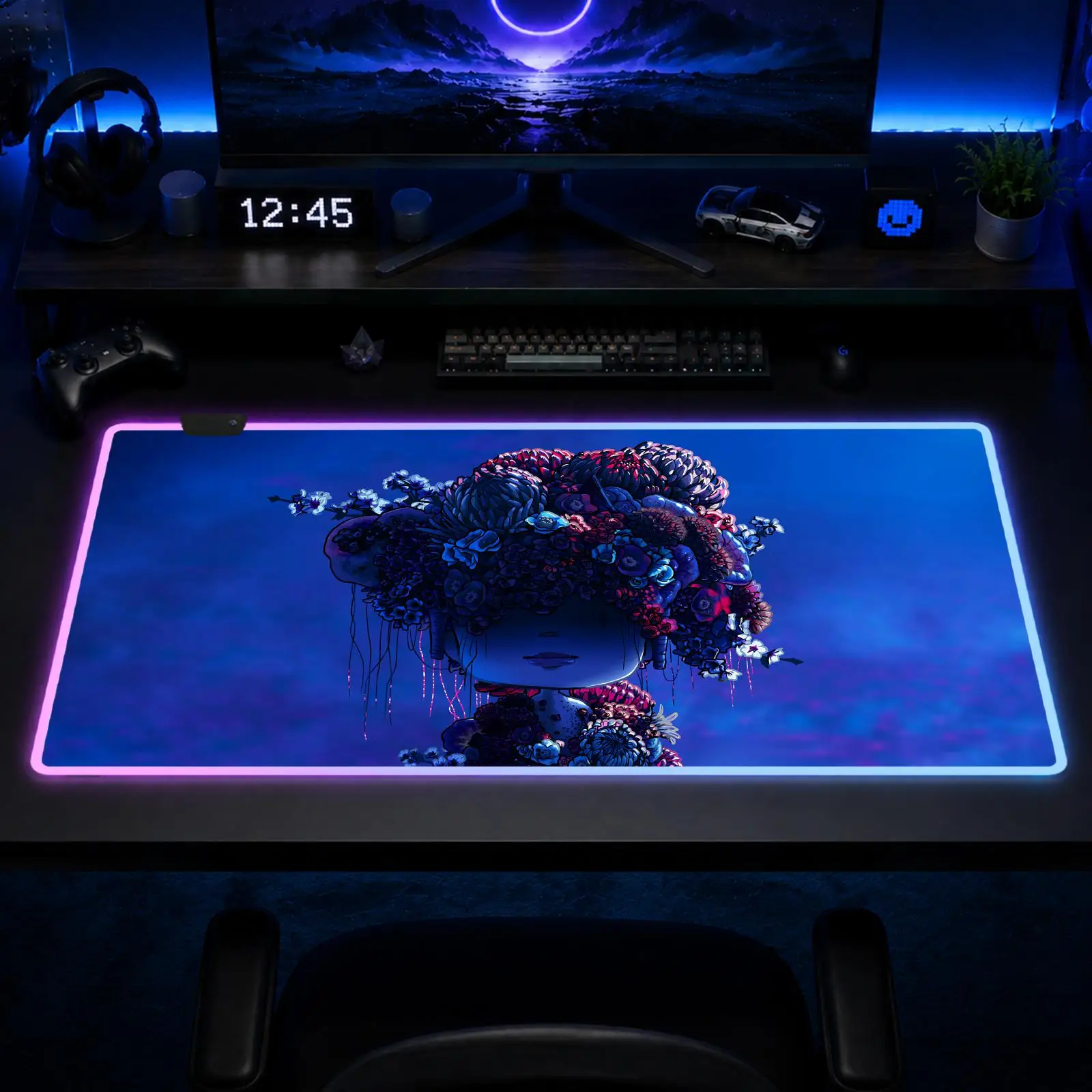Silent Hill F Mouse Pad Gaming Anime Mouse Pad XXL RGB Desk Mats LED Table Pads Backlit Rubber Desktop
