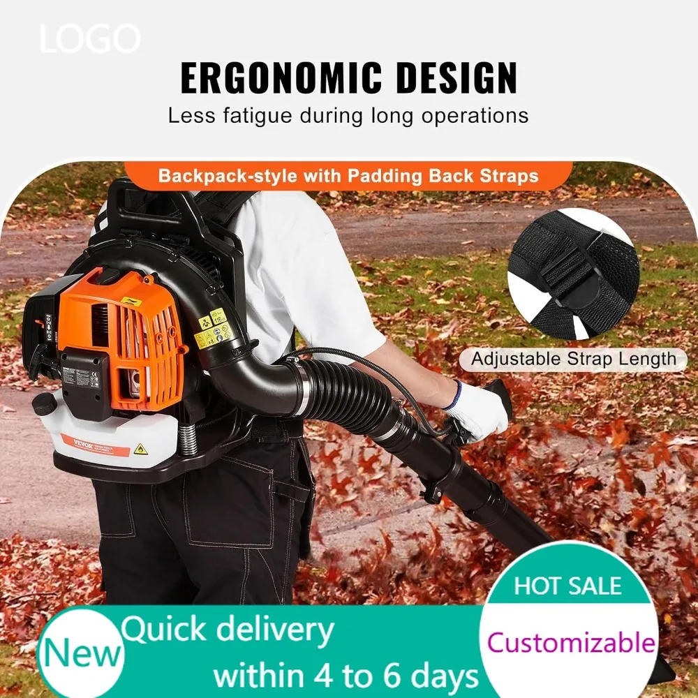 63CC Backpack Leaf Blower, 1.89L Tank, 1110CFM 220MPH, Gas Powered, Garden Snow