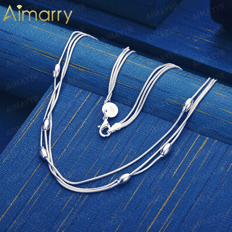 925 Sterling Silver Three-layer Snake Bone Olive Bead Necklace 18 Inch Women's Party Banquet Engagement Wedding Fashion Jewelry