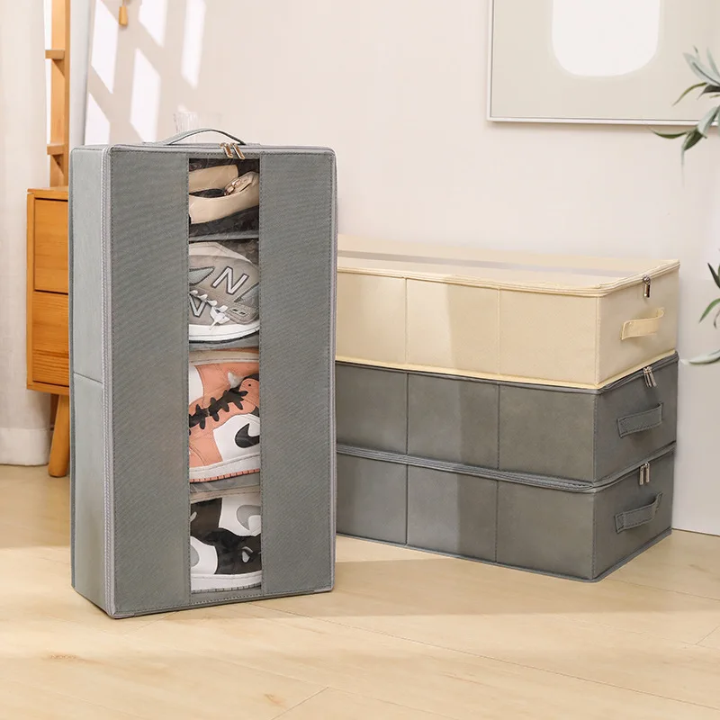 

Non-woven folding shoe box bottom window flip storage box multi-compartment detachable shoe storage box