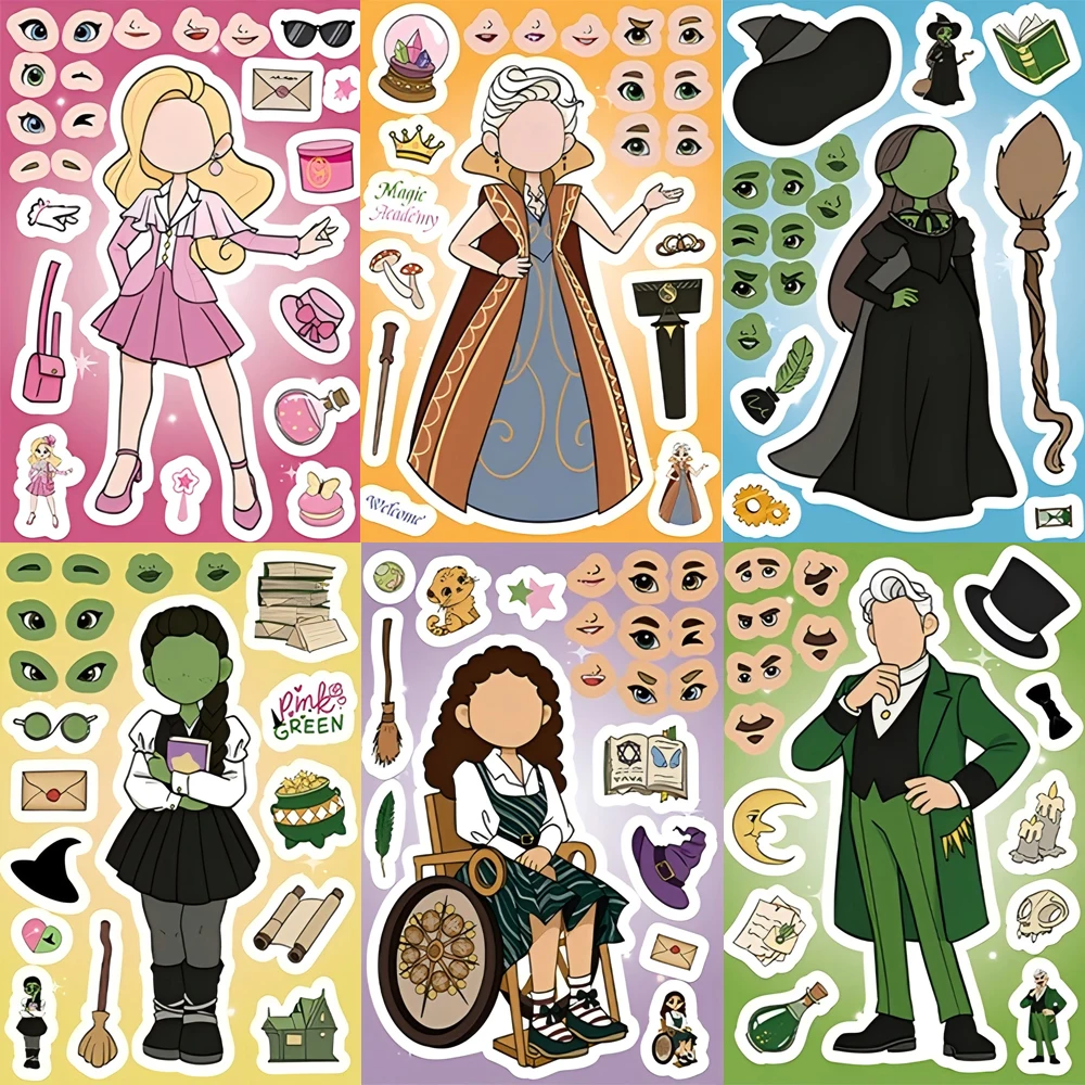 8/16 feuilles film méchant bricolage Puzzle autocollants mignon faire un visage jeu de Puzzle dessin animé assembler éducation jouets fête décoration cadeaux