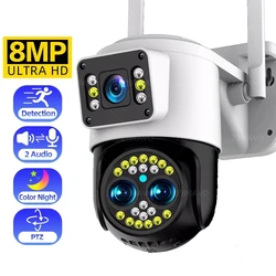 Yoosee 8MP 4K WiFi Security IP Camera 10X Zoom Three Lens Dual Screen Outdoor Surveillance PTZ Camera Two Way Audio Human Detect