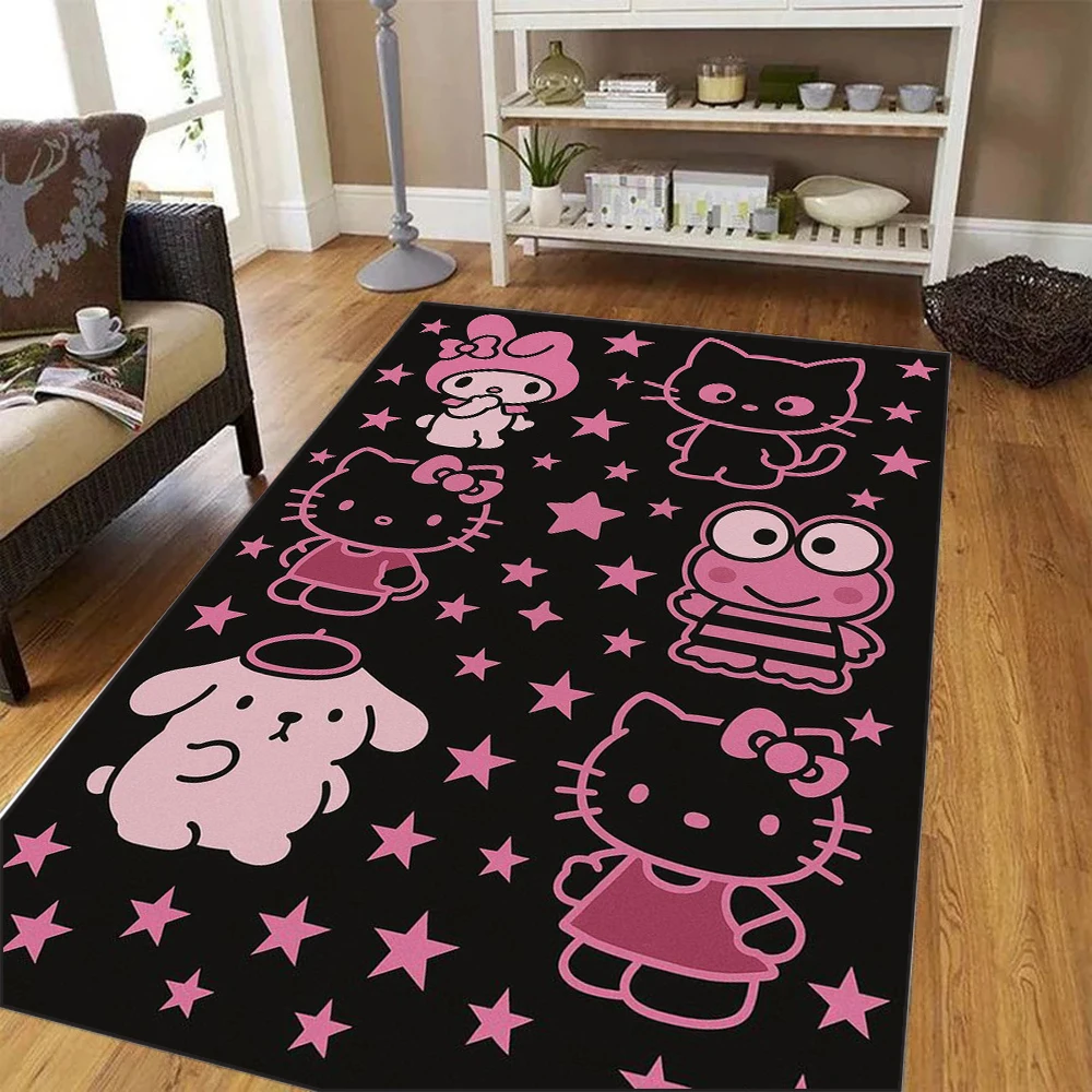 MINISO Kawaii الأسود مرحبا كيتي طفل تلعب حصيرة لينة البساط لفتاة غرفة نوم سجادة غرفة معيشة منطقة اللعب ديكور الحضانة الحصير هدية
