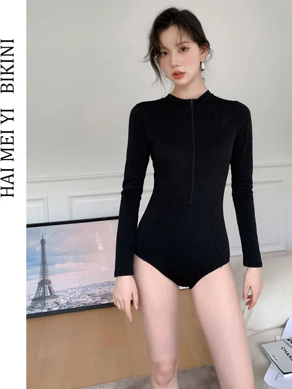 

Hamiyi New One-Piece Swimsuit Women's Conservative Large Chest Flat-Bottomed Thermal Vacation Swimming Suit Casual Swimwear