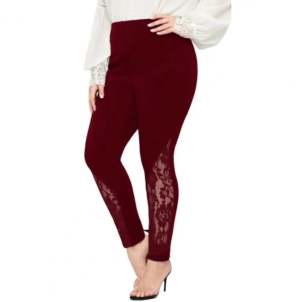 Hollow Embroidery Lace Floral Women Pants High Waist Solid Color Slim Leggings Elastic Pencil Pants Summer