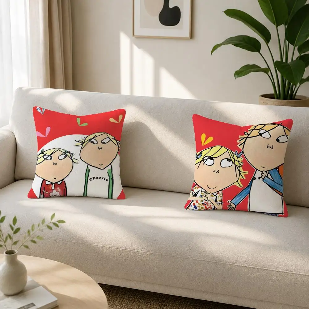Cartoon Charlie and Lola Cushion Cover Soft Plush Cushion Covers Fluffy Throw Pillow Cases for Sofa Bedroom Home Decor