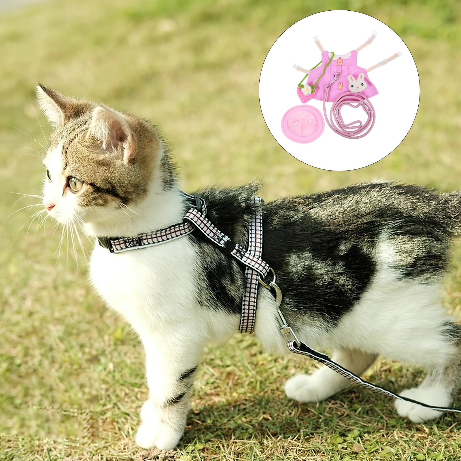 

Pet Rabbit Clothes Set Adjustable Harness Leash Cotton Costume for Small Animals Travel Photography Accessories