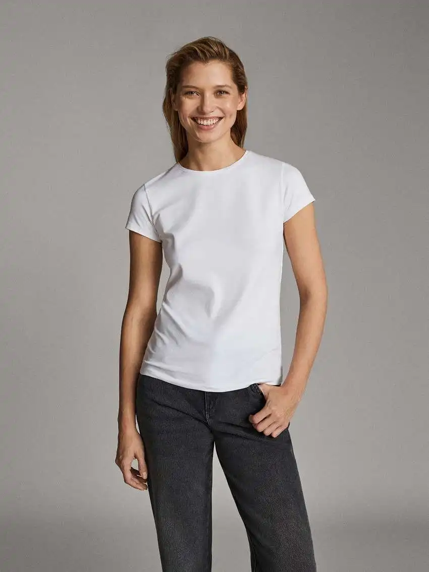 

MD Pure Cotton ort Sve T-irt Women's Figure Flattering round Ne Commute Sle Spring Faion Ladies' Tops