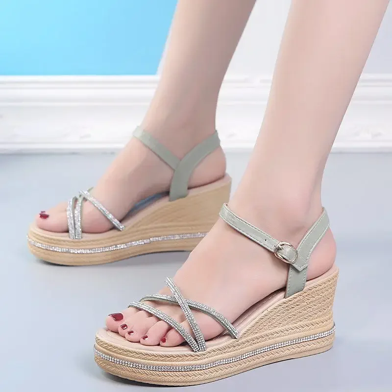 Sandals For Women Ladies Shoes One Word Footwear Roman Style Summer 2024 Platform Wedges Heel Vip Comfortable And Low Price F