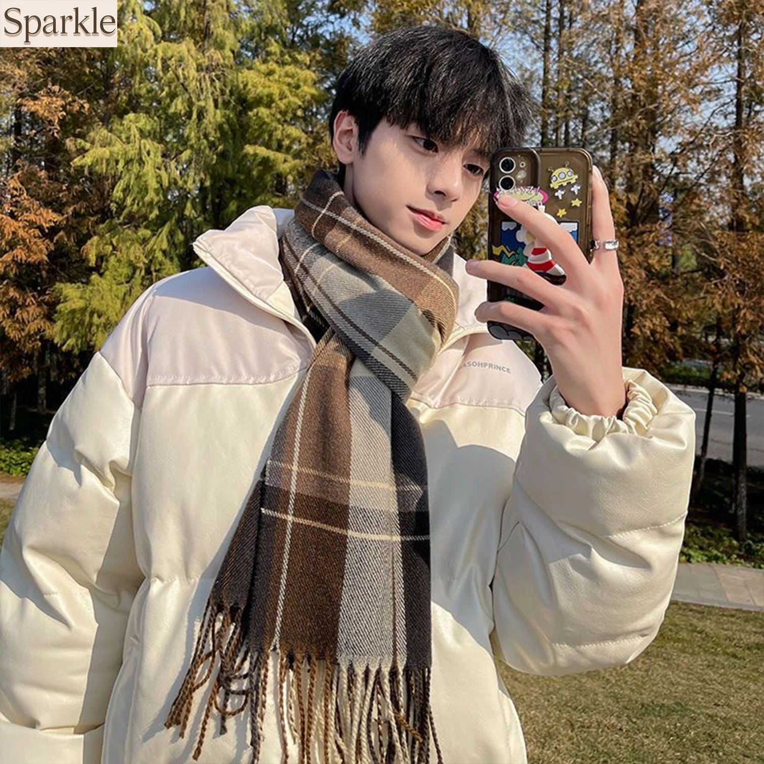 

Men's Plaid Scarf Winter Versatile Autumn Winter Korean Style Warm Simple Couple Fashionable Checkered Neck Warmer