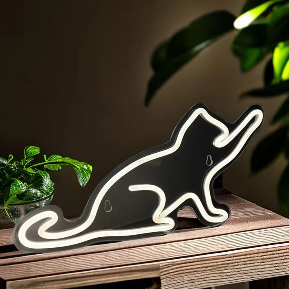 Cat And Dog LED Neon Sign USB Powered Night Light, 3D Wall Art Decor Neon Signs For Bedroom Living Room Decor Gift for Children