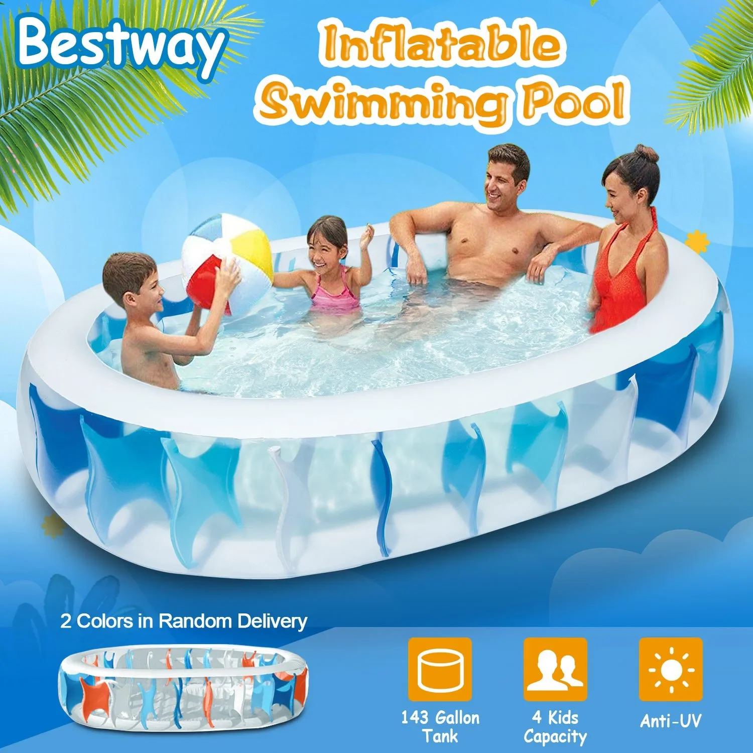 90×60×20In Inflatable Swimming Pool Blow Up Family Pool For Kids Foldable Swim Ball Pool Center