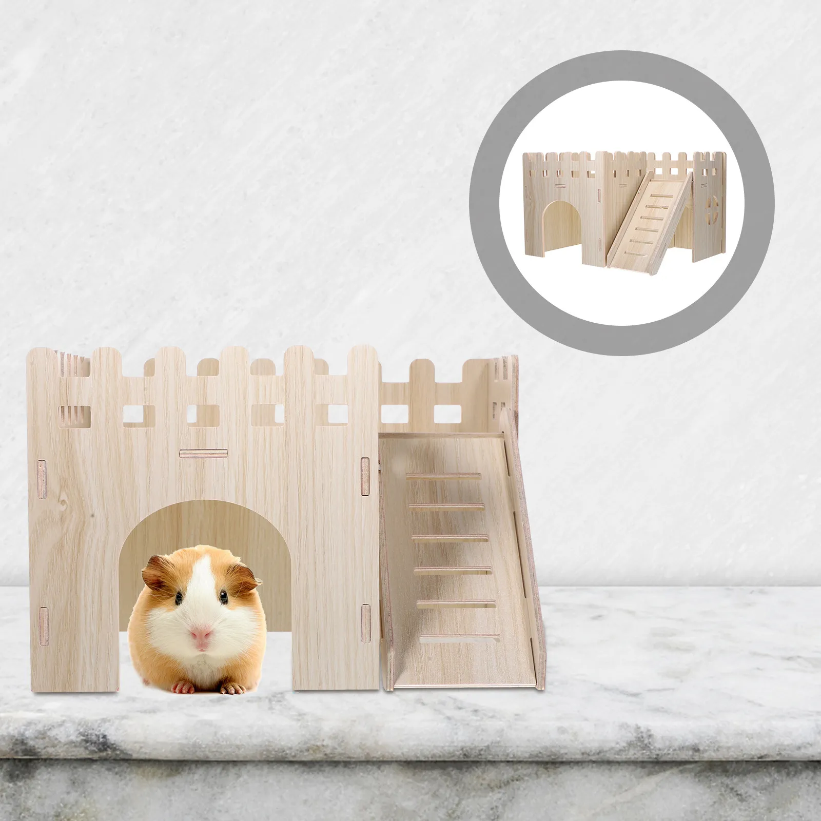 

1 комплект: Домик-убежище из массива дерева для мелких животных, хижина для хомяков, лестница для лазания, деревянный домик для морских свинок и ежей