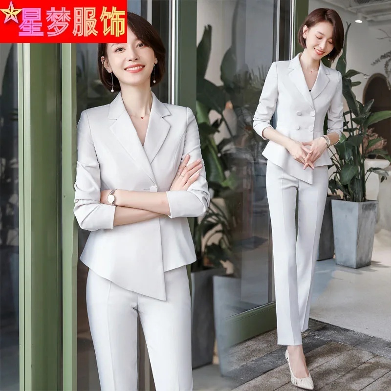 9508 Fashion Double Breasted Long Sleeve Business Wear Professional Skirt Suit Hotel Work Clothes Formal Suit Coat Spring