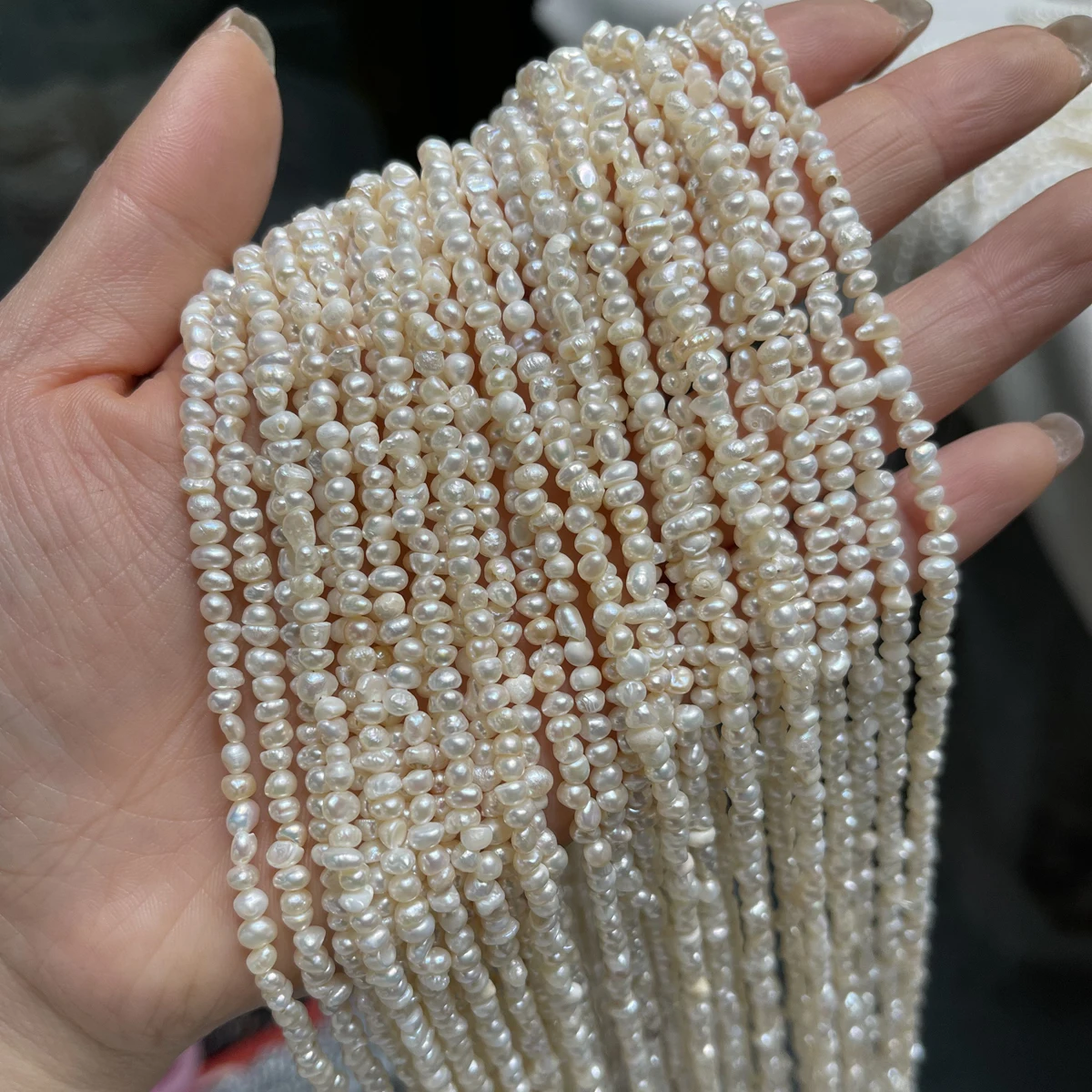 3-4mm Baroque Freshwater Pearl Beads Natural Tiny White Loose Pearl Bead Strand Cost-Effective for DIY Necklace Jewelry Making