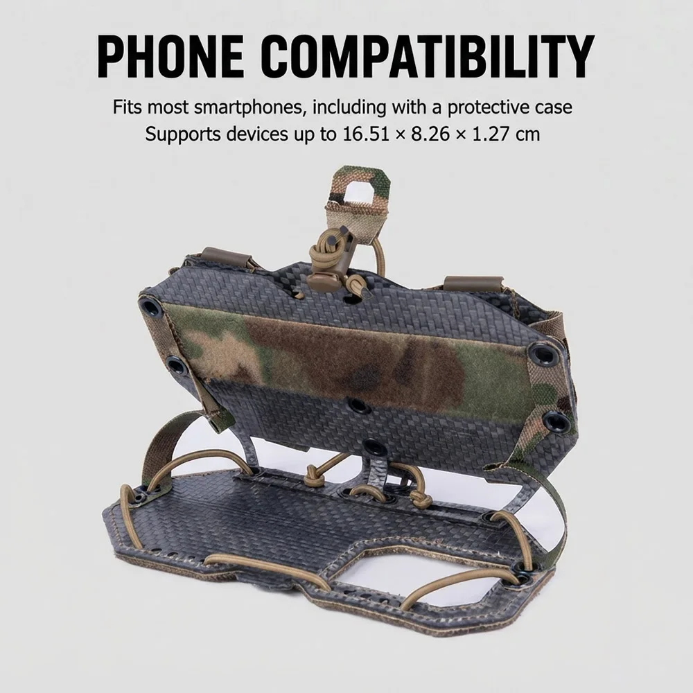 Foldable Tactical Phone Mount MOLLE Smartphone Holder with Adjustable Shock Cord for Vest Backpack Outdoor Hunting Airsoft Gear