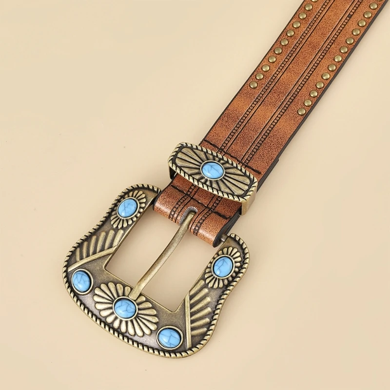 Ceinture de cowboy en cuir turquoise, ceinture de construction, ceinture occidentale vintage